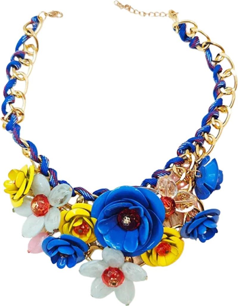 Frauen Blumenkette Kristall Statement Bib Big Chunky Halskette Kragen Modeschmuck