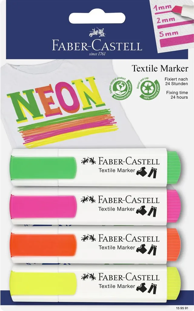 5 Pennarelli Tessuti Neon per Party e Eventi - Punta 5mm Fluorescente - 1