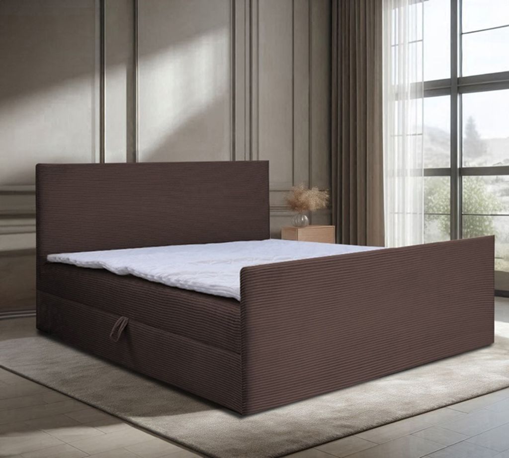 Bett Doppelbett Boxspringbett BERG POSO mit Fußsteil 180x200 cm OHNE Topper und Bonell-Matratze + 2 Bettkästen, H3 (Braun: POSO 06)