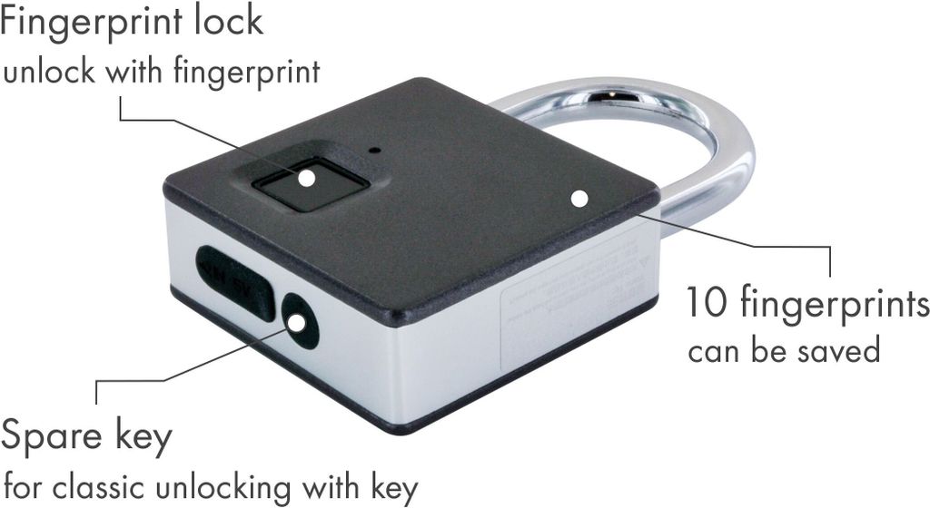 Schwaiger Fingerprint Schloss m. Stahlbügel + Produktbild 5