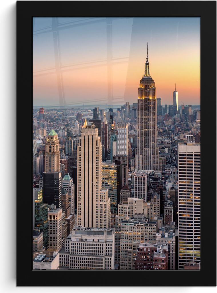 MuchoWow MuchoWow Gerahmtes Poster New York - Sonne - Skyline 20x30 cm - Poster mit zchwarzem Bilderrahmen - Drucken - Bilder Poster im Rahmen
