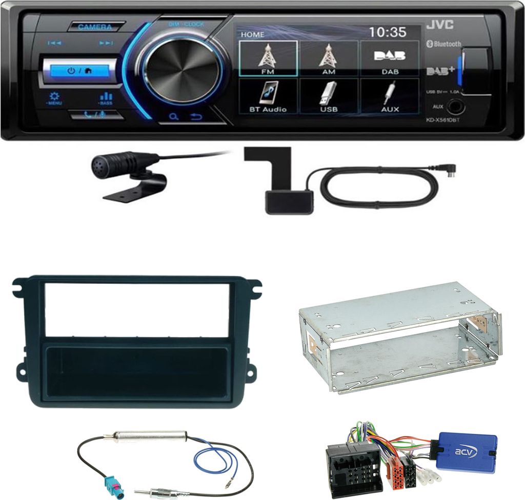 JVC KD-X561DBT DAB+ Bluetooth USB Einbauset für EOS Polo Caddy Amarok Scirocco