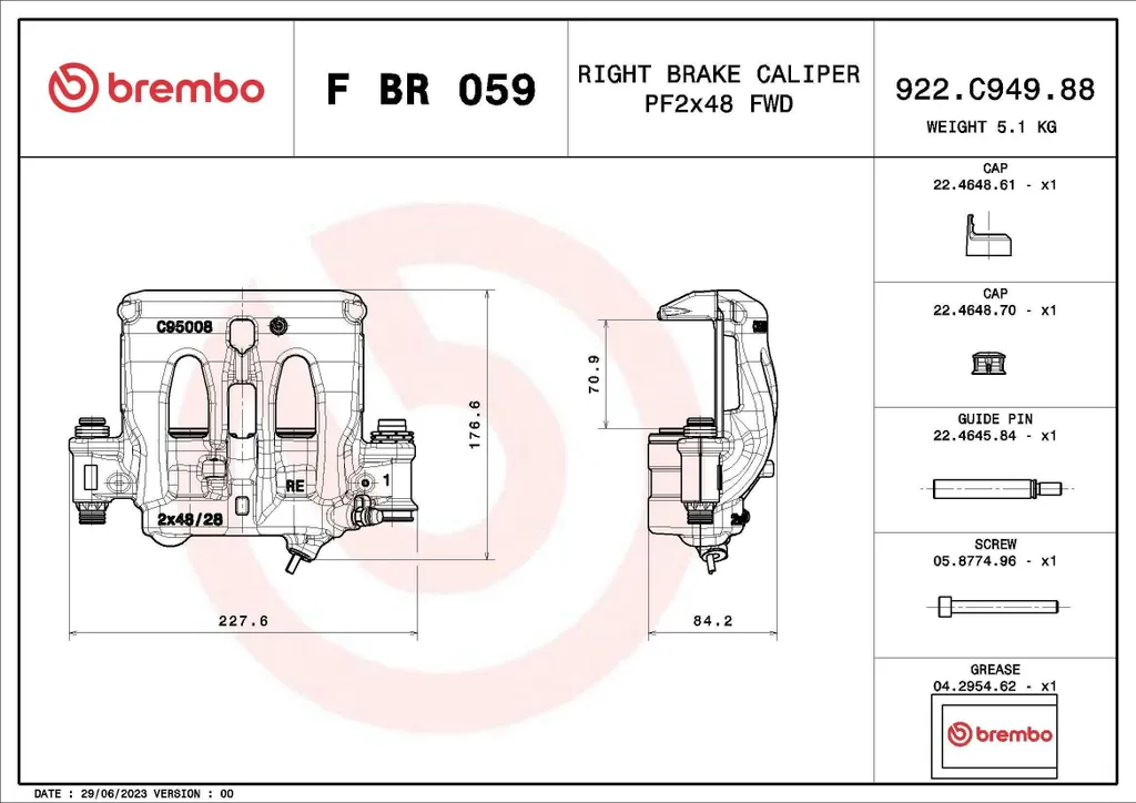 Étrier de frein haute fiabilité Brembo F BR 059 - Réf OE A9074219200