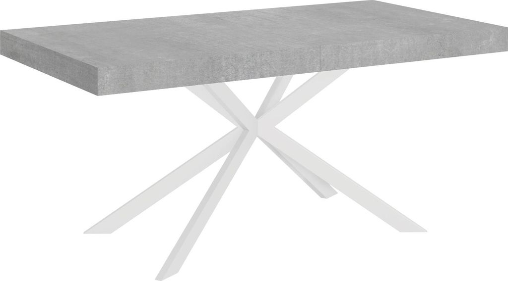 ITYHOME - Ausziehtisch 160/244x80 cm Plaker Zement Tischbeine Weiß