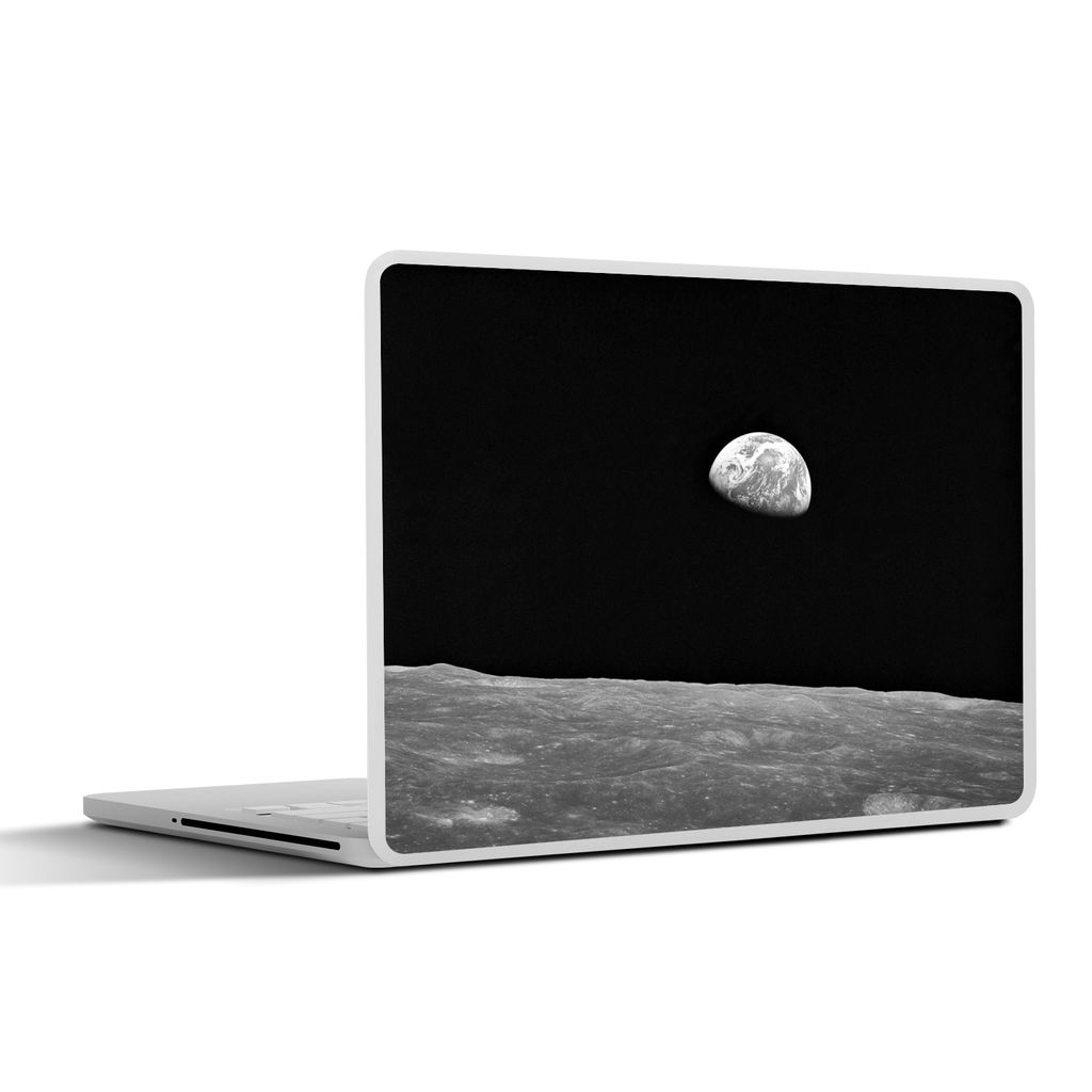 MuchoWow Laptop Aufkleber Sticker Cover Die Erde vom Mond aus - schwarz und weiß 30x21 cm - Sticker für Laptop - Selbstklebend