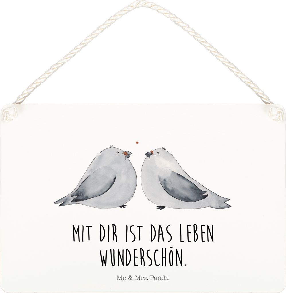 Mr. & Mrs. Panda Schild Turteltauben Liebe DIN A5 - Weiß - Geschenk, holzbild, Türschild, Freundin, Hochzeitstag, Verheiratet, kleine aufmerksamk...