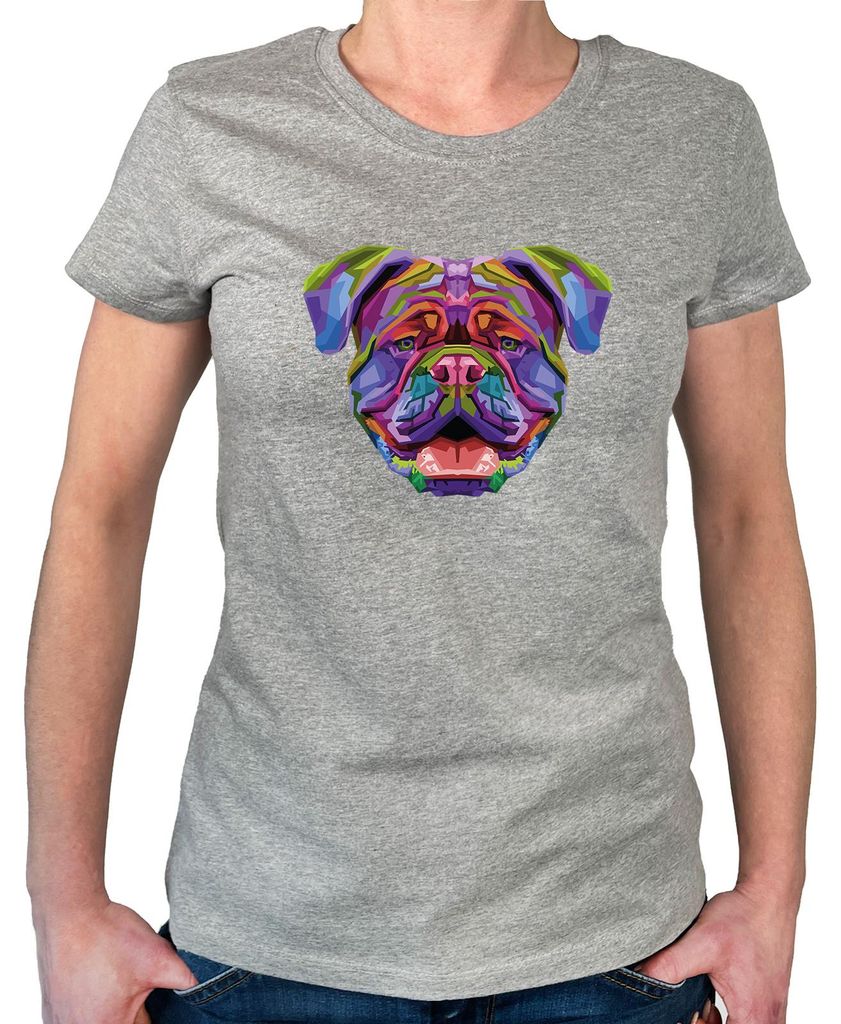 Huuraa Damen T-Shirt British Bulldog Colorful XS Sport Grey Bio Baumwolle Fairtrade Damenshirt Geschenkidee