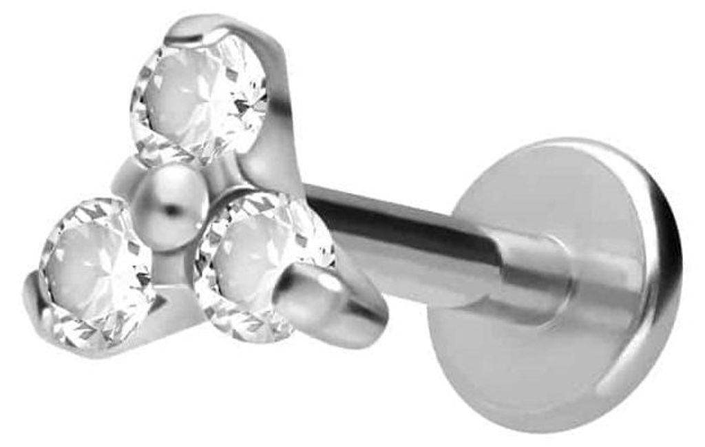 Ohrpiercing, Nasenpiercing Titan Labret mit Innengewinde KRISTALLBLUME Silber Stablänge: 5mm | Stabstärke: 1,2mm | Discgröße: 4,5mm