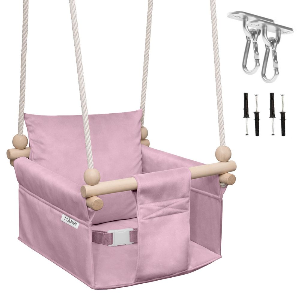 MAMOI Kinderschaukel mit Sicherheitsgurt, höhenverstellbar 150–190 cm, Schaukel für Zuhause, stabile Konstruktion, Velours-Sitz