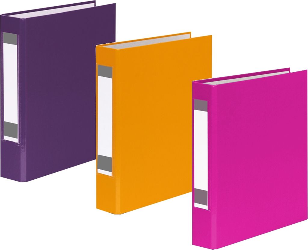 3x Ringbuch mit Rückenschild / DIN A5 / 2-Ring / je 1x lila, gelb und pink