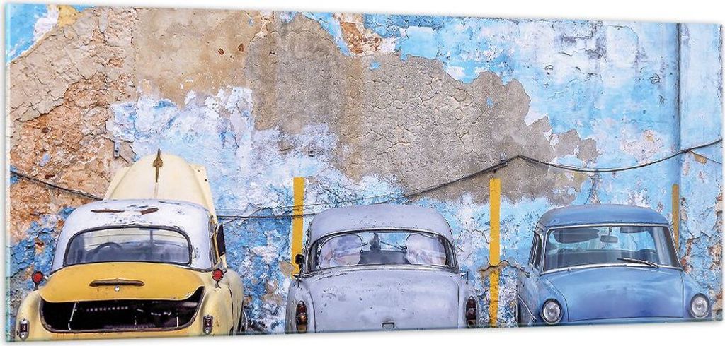 Bilder auf glas - Einteilig - Havanna Oldtimer Autos - 100x40cm - Glasbilder - Wandbilder - Bilder - zum Aufhängen bereit - Wanddekoration aus Gla...