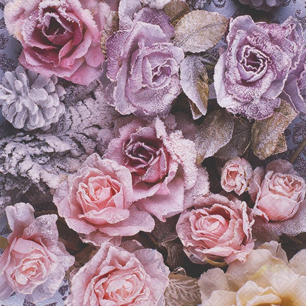 20 Servietten Winter Roses - Rosen im Frost 33x33cm Produktbild 