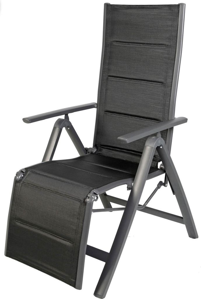 A black reclining garden chair with an aluminum frame, shown against a white background.