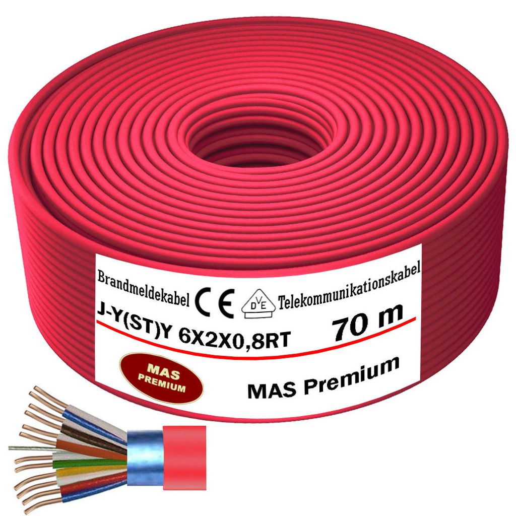 70m J-Y(ST)Y 6X2X0,8RT Brandmeldekabel Telekommunikationskabel Fernmeldeleitung