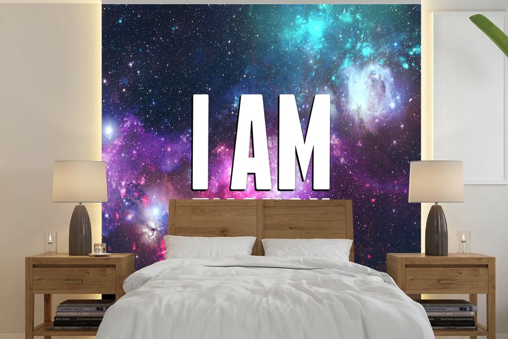 MuchoWow Fototapete für Wohnzimmer oder Schlafzimmer Wandtapete Vinyl Motivtapete Sprichwörter - 'Ich bin genug' - Zitate - Jungen - Mädchen -...