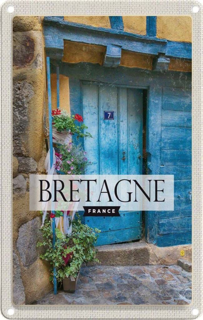 vianmo Blechschild 30x20 cm Bretagne France Holztür 7 Bildmotiv Reisemotiv Abenteuer Reisen Urlaub