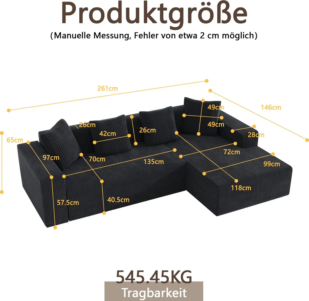Canapé d'Angle Noir Confortable - Solution Modulable Petits Salons - 4