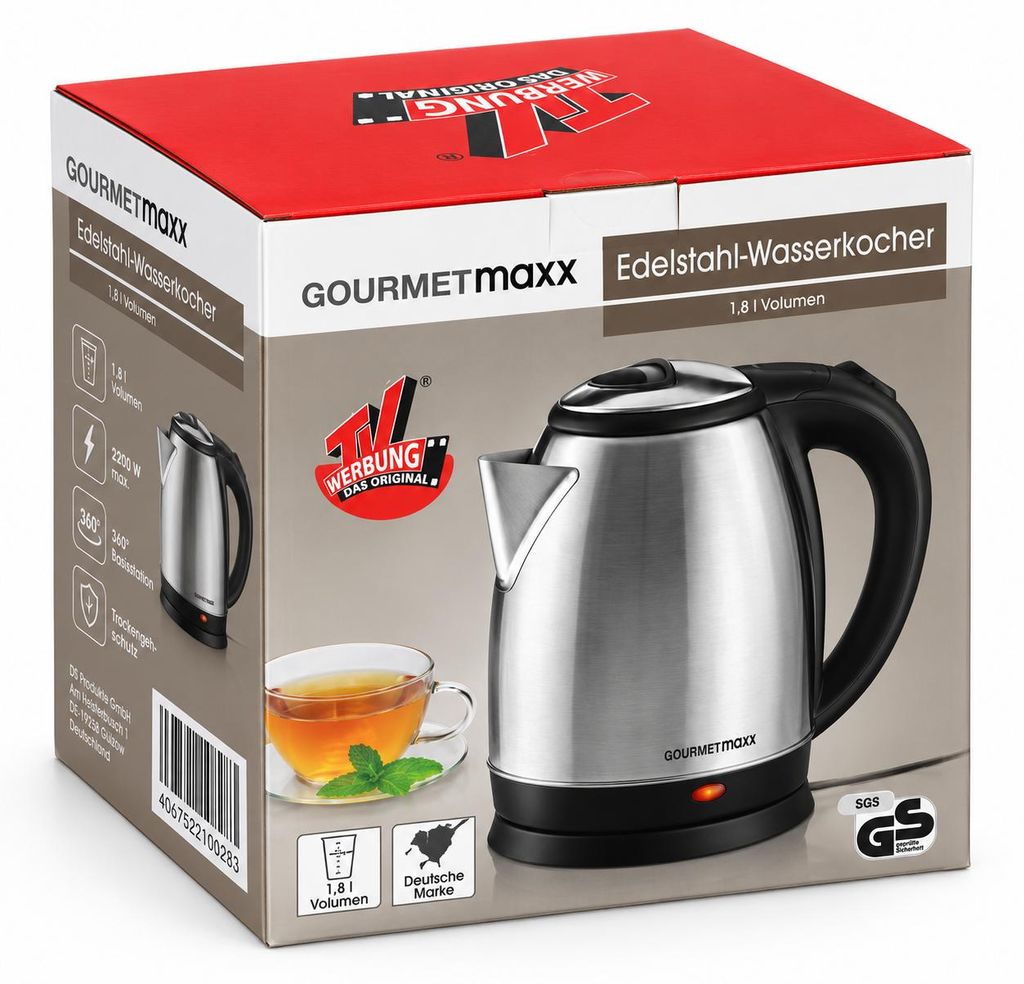 GOURMETmaxx roestvrijstalen waterkoker, theewaterkoker, Productafbeelding 