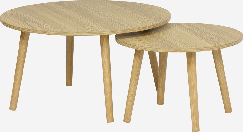 sweeek - Set aus 2 runden Couchtischen - Eschenlook