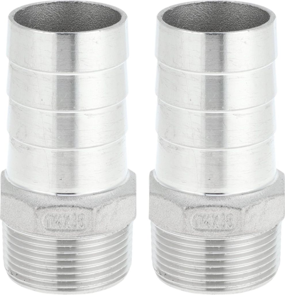 304 Edelstahl-Schlauchstutzen 1,5" OD 1,2" BSPT Männliches Gewinde-Kompressionsfitting für Luft Wasser Öl Gas Kraftstoff 2 Stück Silberton