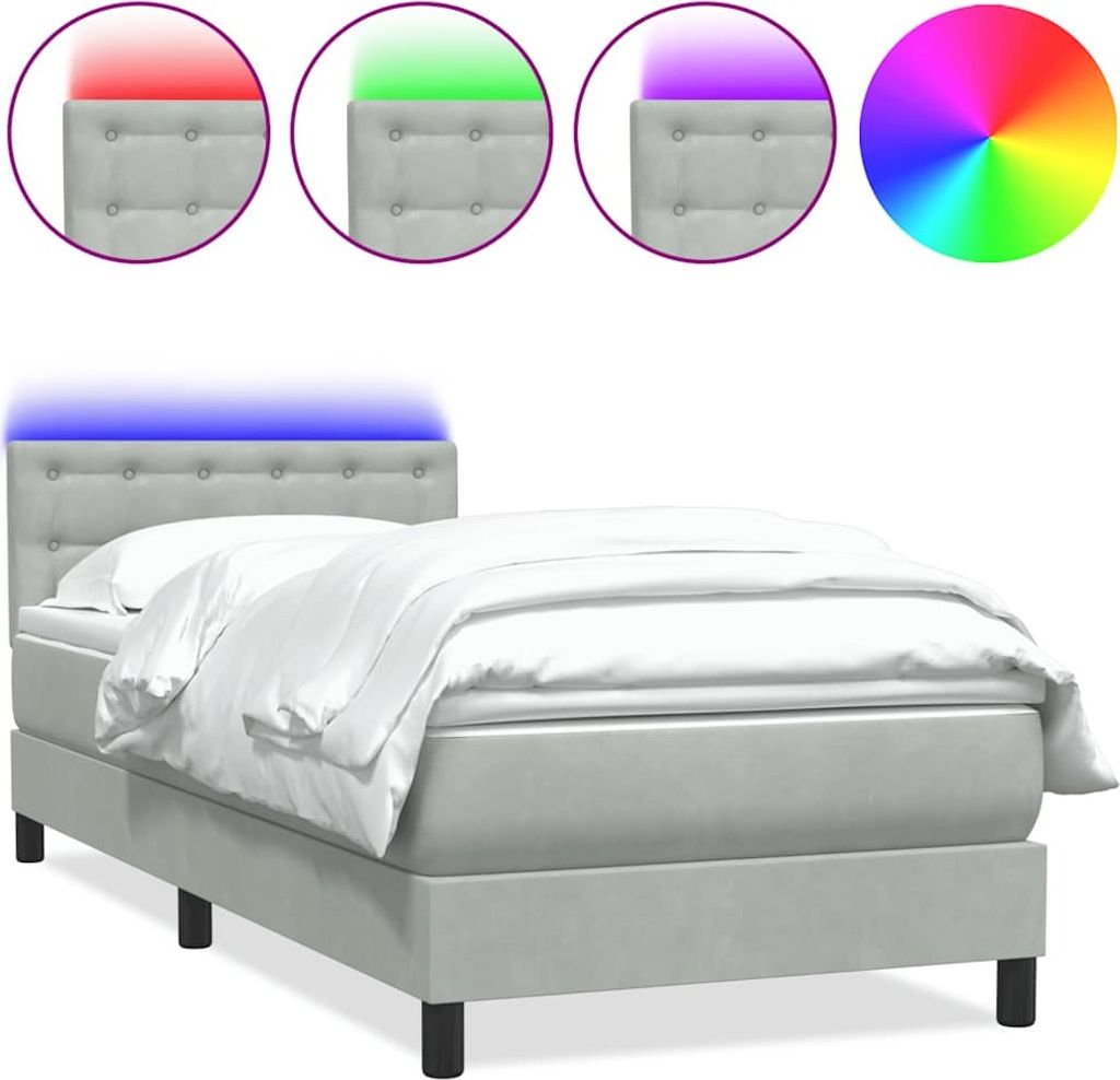 Boxspringbett mit Matratze & LED Hellgrau 90x210 cm Samt