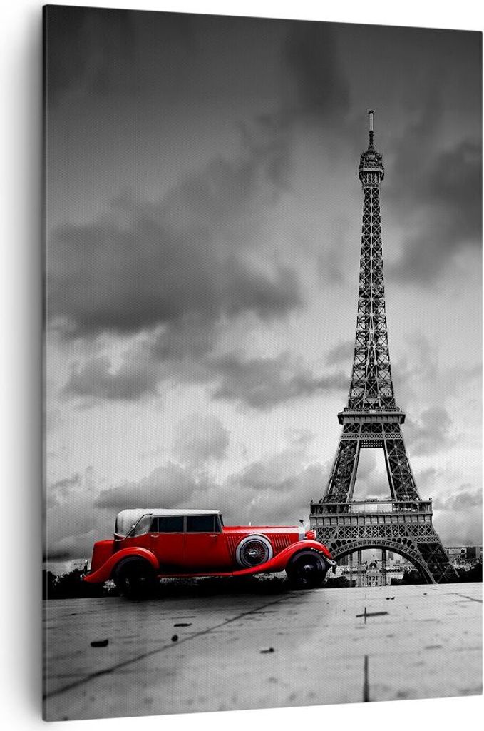 Bild auf Leinwand - Leinwandbild - Einteilig - Auto Eiffle Paris Stadt - 70x100cm - Wand Bild - Wanddeko - Wandbilder - Leinwanddruck - Wanddekorat...