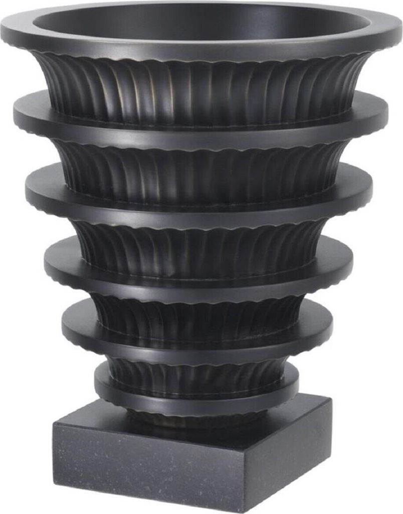 Casa Padrino Luxus Messing Vase mit Granitsockel Bronze / Schwarz Ø 19 x H. 22,3 cm - Wohnzimmer Deko
