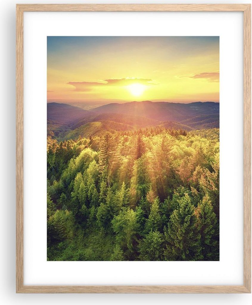 Gerahmtes Poster - Rahmen in heller Eiche - Berge Natur - 40x50 cm - Wand Bild - Wanddeko - Wandbilder - Kunstposter - Wandposter - Bilderrahmen - ...