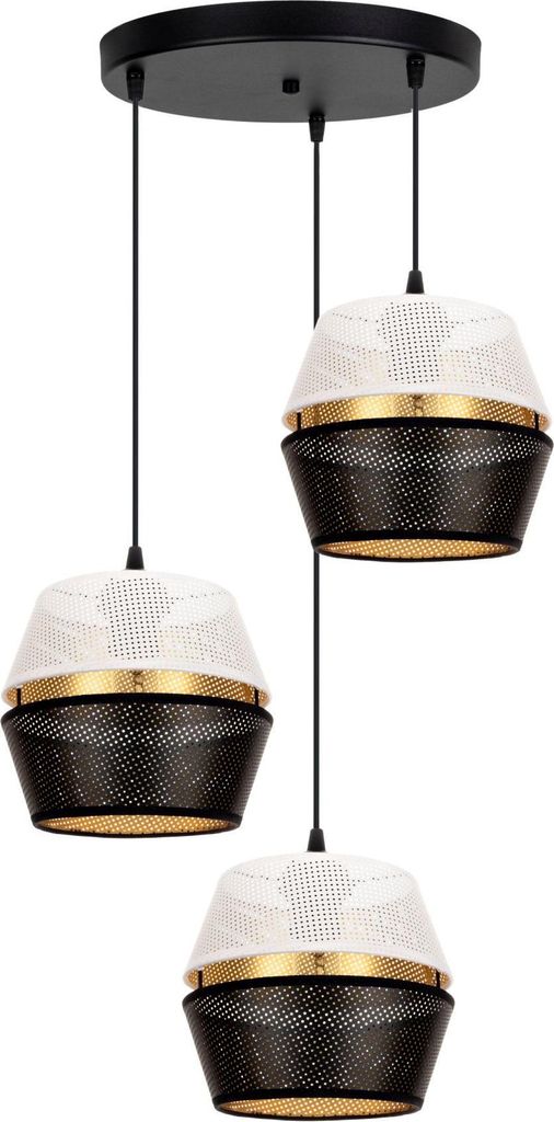 Pendelleuchte Metall E27 45 cm breit H: max. 100 cm in Schwarz Weiß Gold 3-flammig Hängeleuchte