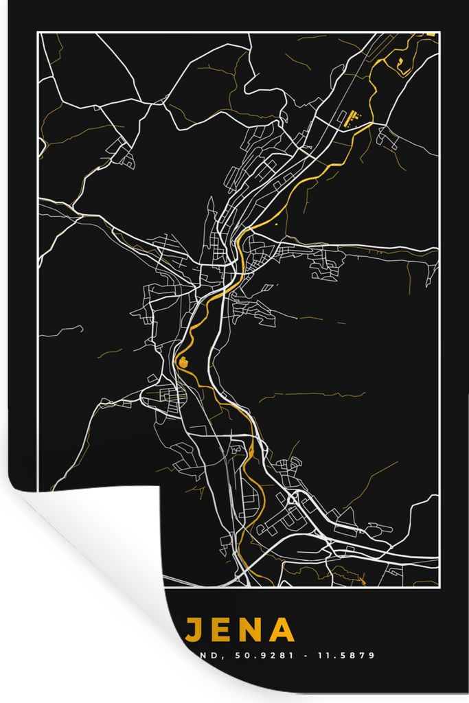 MuchoWow Wandtattoo Wandsticker Wandaufkleber Gold - Deutschland - Karte - Jena 80x120 cm Selbstklebend und Repositionierbar - Repositionierbar -...