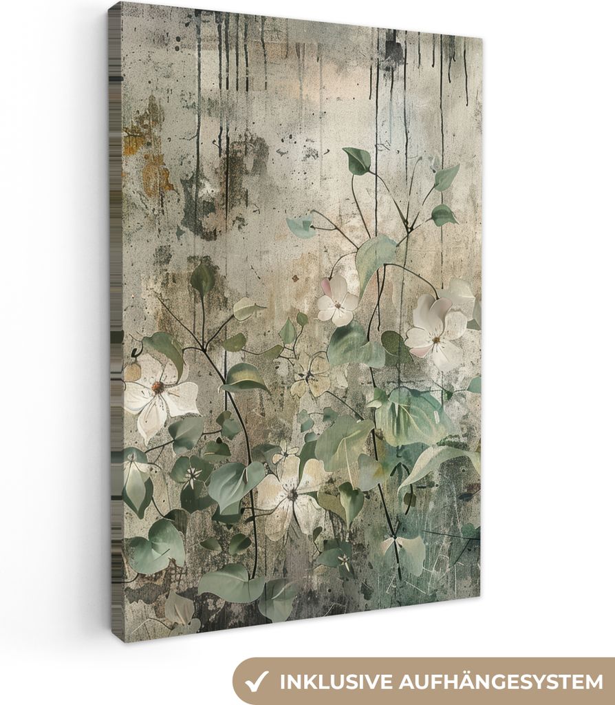 MuchoWow - Leinwandbilder - Blumen - Blätter - Abstrakt - Modern, Wandbild, Wanddeko Bilder Wohnzimmer, 40x60 cm