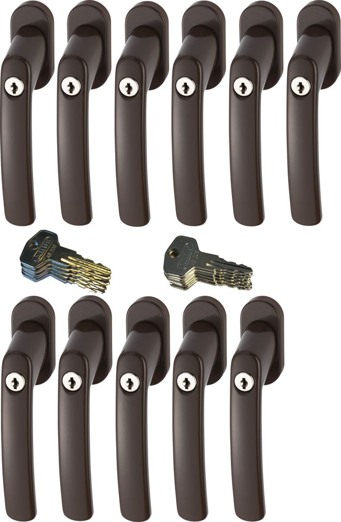 ABUS FG200 B SB abschließbarer Fenstergriff, braun im Set 11 Stück