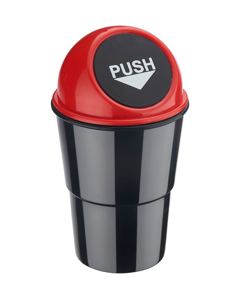 Mini MÜLLEIMER für Auto mit Push-Deckel Automülleimer PKW KFZ Abfalleimer  Tischabfalleimer Mülltonne Getränkehalter 1 (Rot)