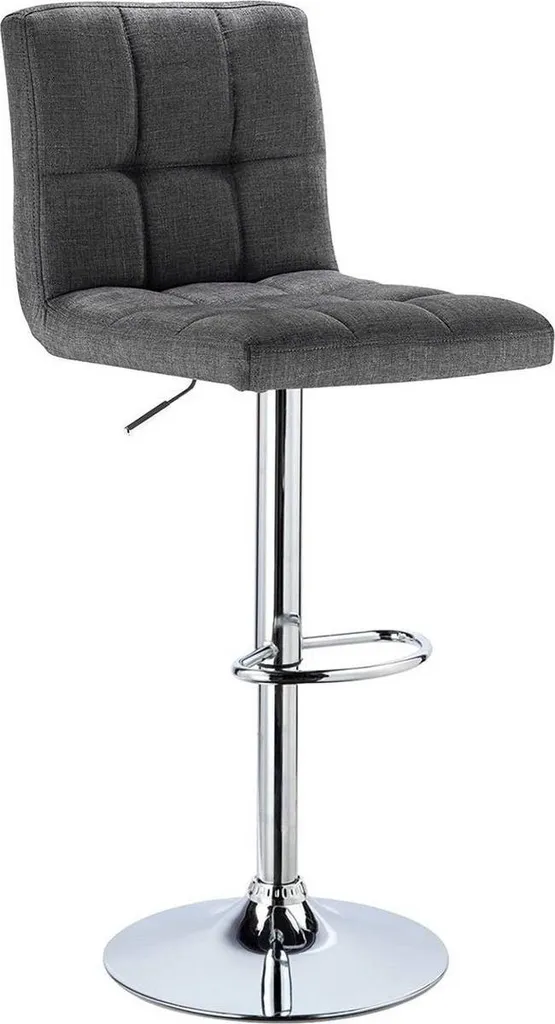 Tabouret de bar en lin gris réglable en hauteur 60-82cm avec dossier confort