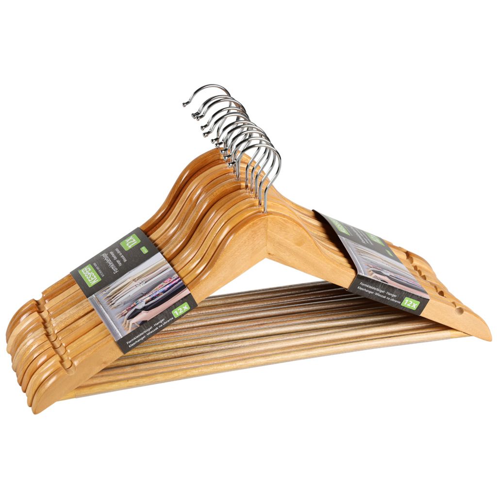 KESPER Kleiderbügel 12er Pack – Formbügel aus -em Lotusholz – Breite 44,5 cm – langlebig & rutschfest – 67137 natur