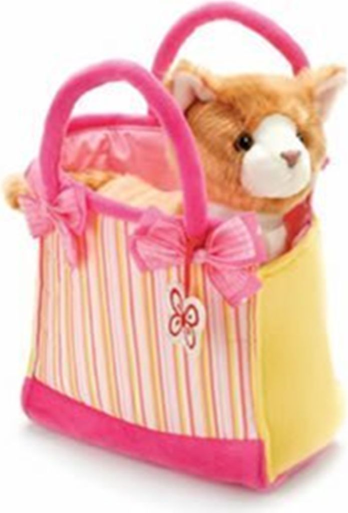 Russ Berrie - 96866 - Fancy Schmancy - Katze in Tasche, Plüsch, Tasche: 20cm x 20cm, Katze: 22cm x 20cm x 10cm