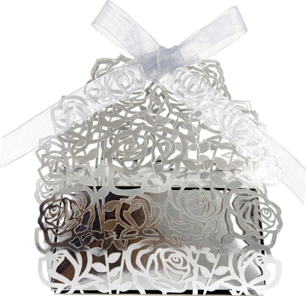 50 Pack Laser Cut Rose Favor Boxen, Kreative Handtasche Form Hochzeit Favors Candy Boxen Mit Bändern, Kleine Geschenk-Boxen