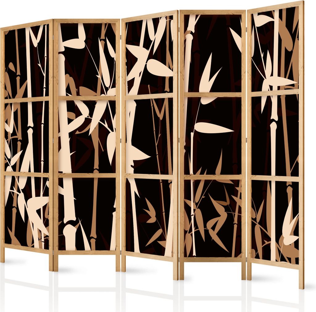 Paravent XXL Bambus 225x171 cm 5-teilig einseitig eleganter Sichtschutz Raumteiler Trennwand Raumtrenner Holz Design Motiv Deko Home Office Japan p...