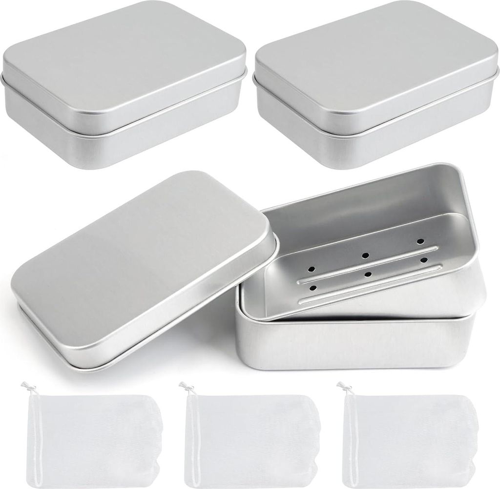 3 Stück Aluminium Seifenbox mit Abtropfgitter - Klein wasserdichtes Seifenbehälter für Reisen - Tragbarer Seifenhalter für feste Seife - Outdoo...