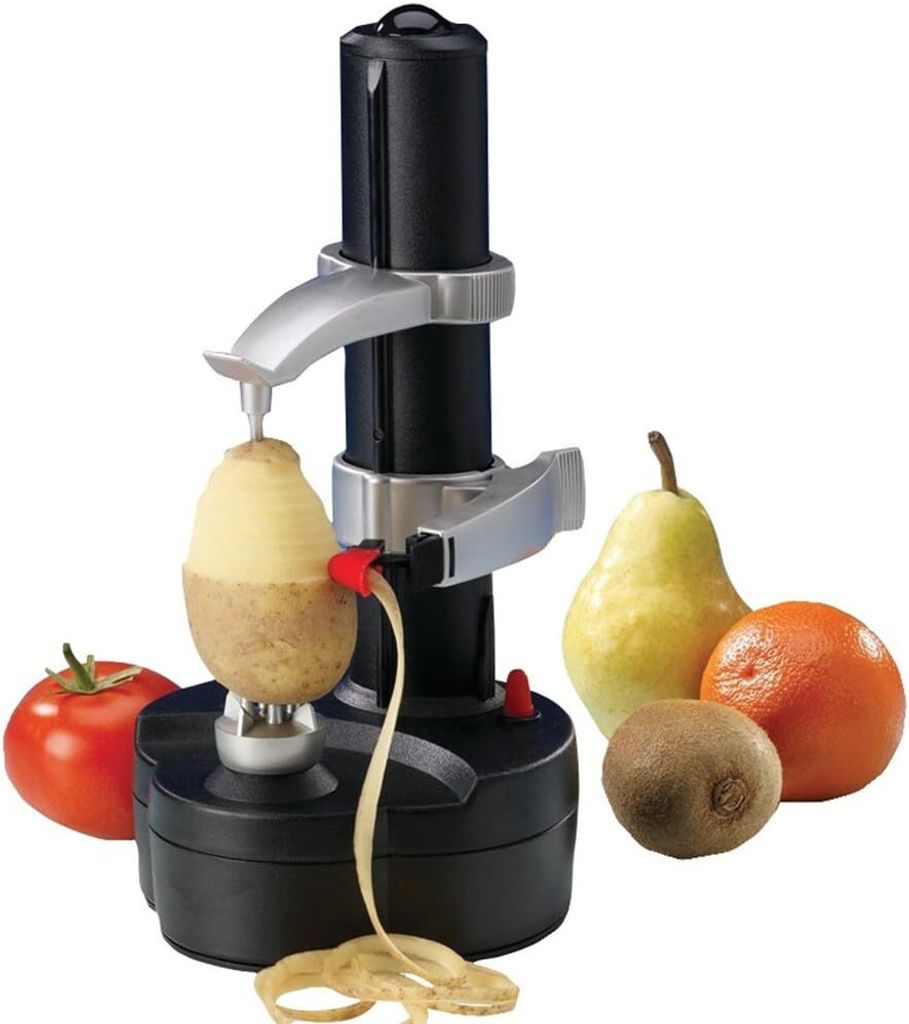 Obst- und Gemüseschäler, elektrischer Gemüseschäler aus Edelstahl, Obst-, Apfel- und Kartoffelschäler, automatische Schälmaschine (schwarz)