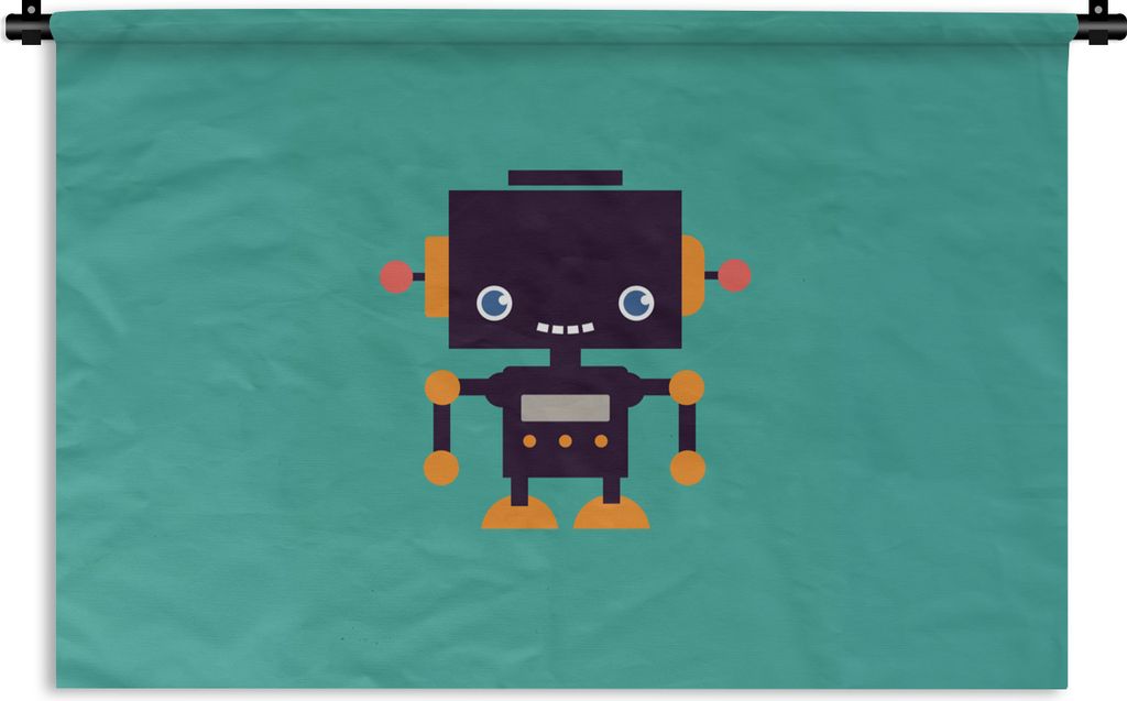 MuchoWow Wandteppich Wandbehang Roboter - Gesicht - Antenne - Blau - Jungen 90x60 cm Tapisserie Dekoration Wandtuch - Wandskulpturen - Bildteppich