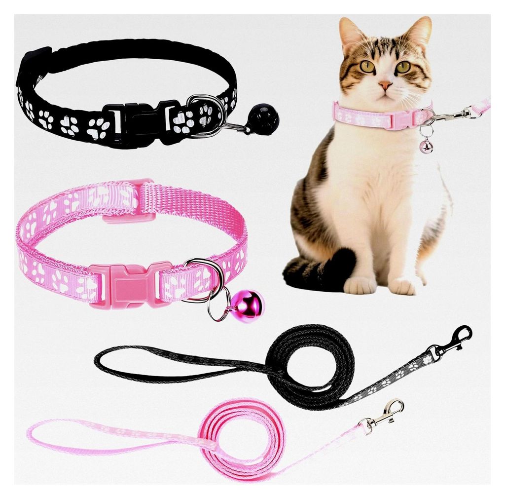 Set aus Hundehalsband und Leine, 2 Stück Verstellbares Welpenhalsband mit Leine, Weiches Gepolstertes Halsband für Kleine Hunde mit Pfotenabdruck...