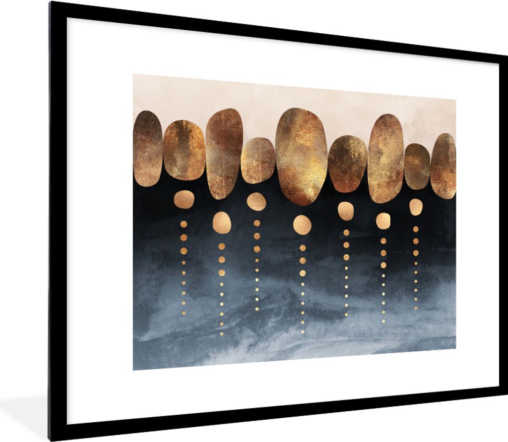 MuchoWow Gerahmtes Poster Gold - Abstrakt - Luxus 80x60 cm - Poster mit Schwarzem Bilderrahmen Wandposter Rahmen Foto Bilder - Schlafzimmer-Dekor...
