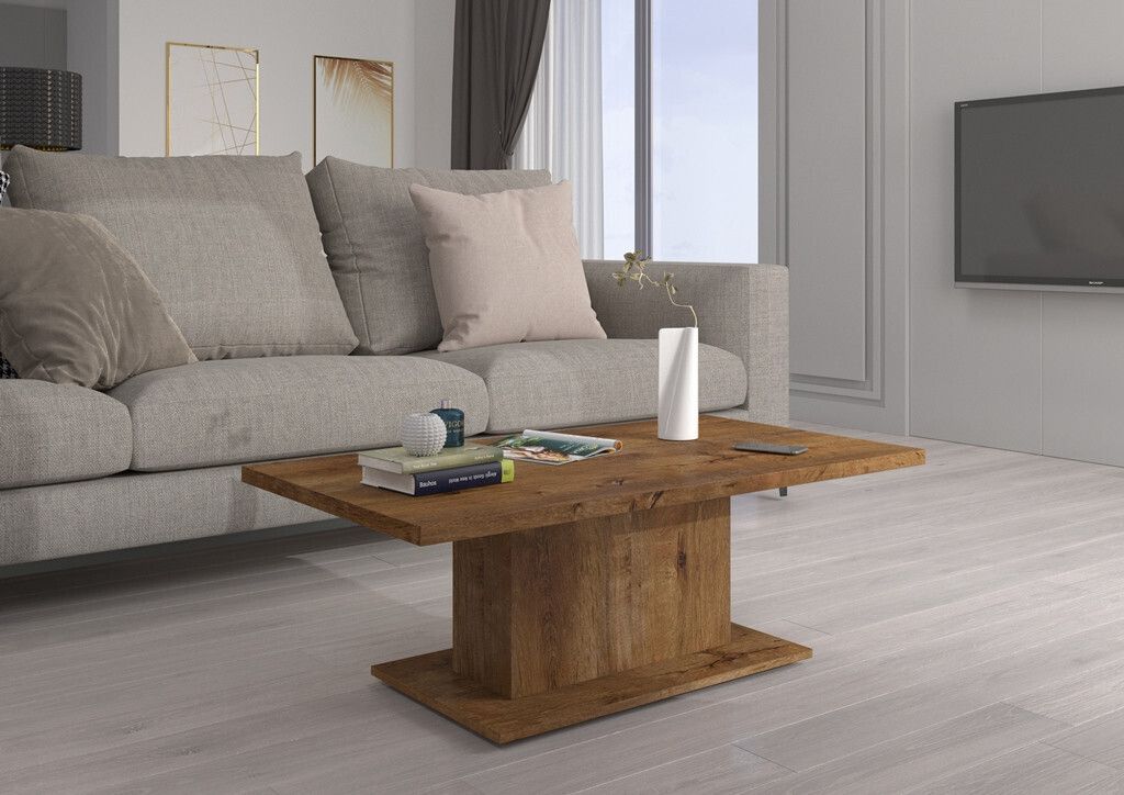A living room scene with a couch and coffee table.