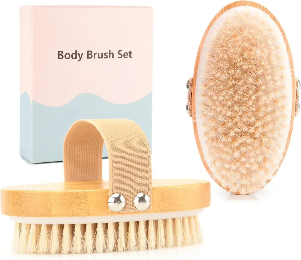 Brosse de massage lymphatique en bois et poils naturels pour le corps