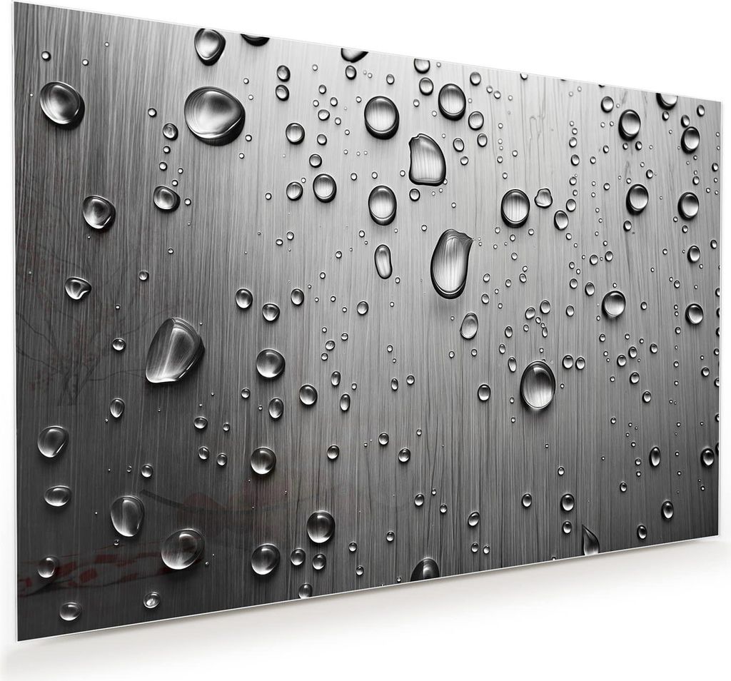 Glasbild 120x80cm in XXL für Wohnzimmer, Schlafzimmer Motiv Wassertropfen auf Metall