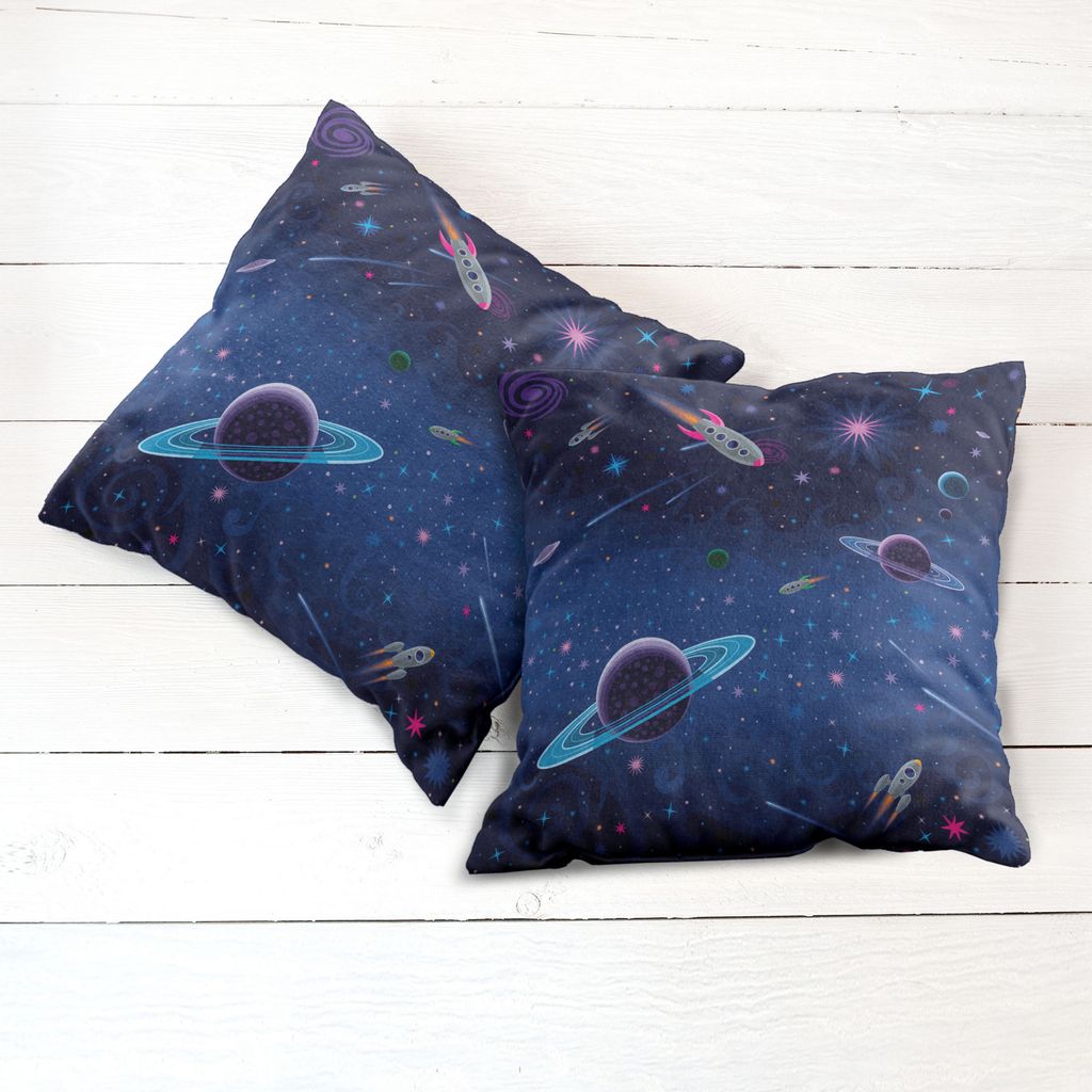 ABAKUHAUS Weltraum Kissenbezug Set (2Stück), Orbit Rakete Galaxy Sterne Milkyway Nebula Cosmos Nursery Themed Kunstdruck, 45x45cm, Indigo und Schwarz