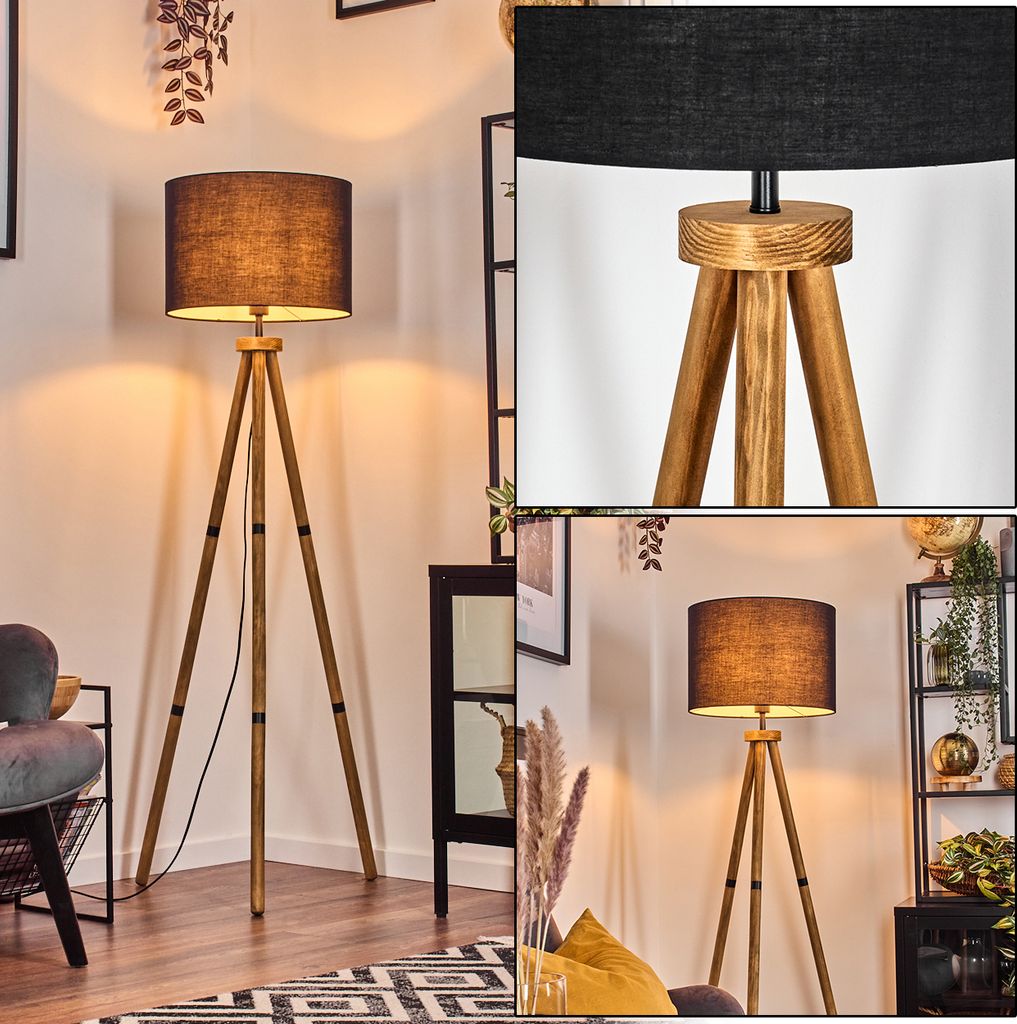 Schiavonea Stehlampe aus Holz/Stoff in Naturfarben/Schwarz/Weiß