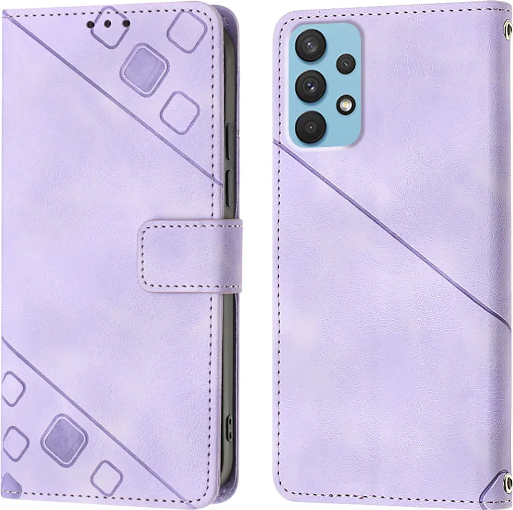 Cover Samsung A32 4G Viola a Libro: Pelle con Fiori in Rilievo e Stand