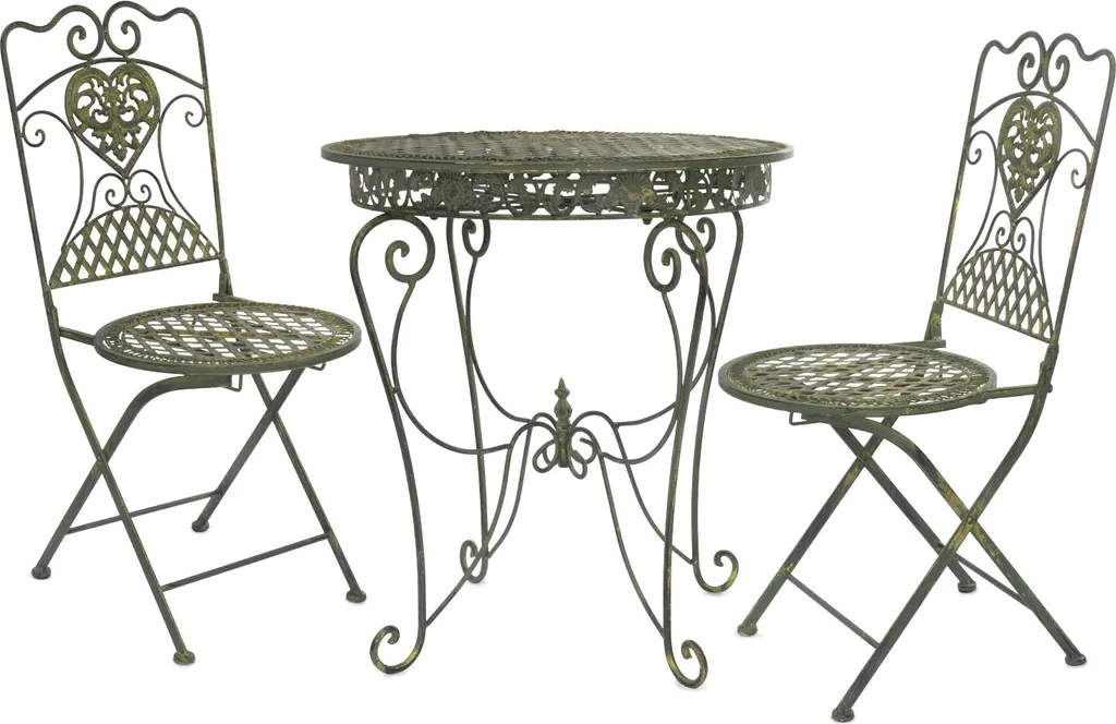 Ensemble de bistrot Moritz Table Ovale et 2 Chaises Vert Antique Fonte